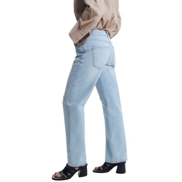 ZARA | Light Blue | RIPPED MID-RISE Z1975 STRAIGHT LEG JEANS - Picture 6 of 11